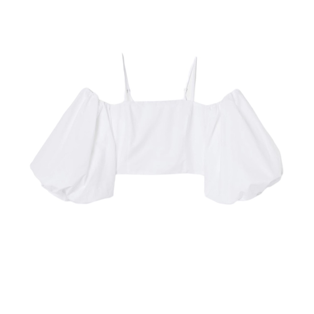 H&M White Poplin Cropped Puff Sleeve Top XS